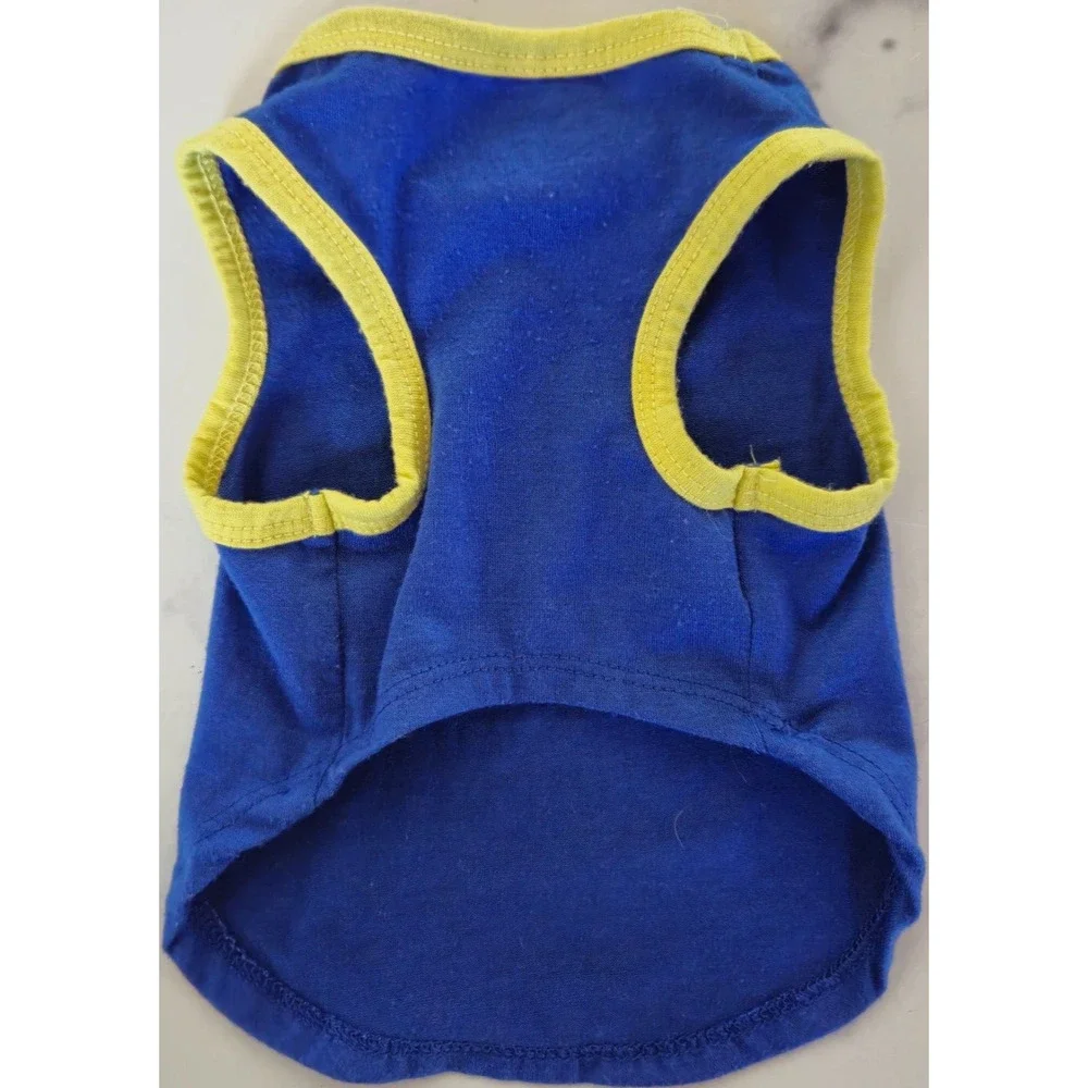 Puppy Dog Summer T Shirt XS Blue Yellow Good Vibes And‎ High Fives Beach Sun Tee